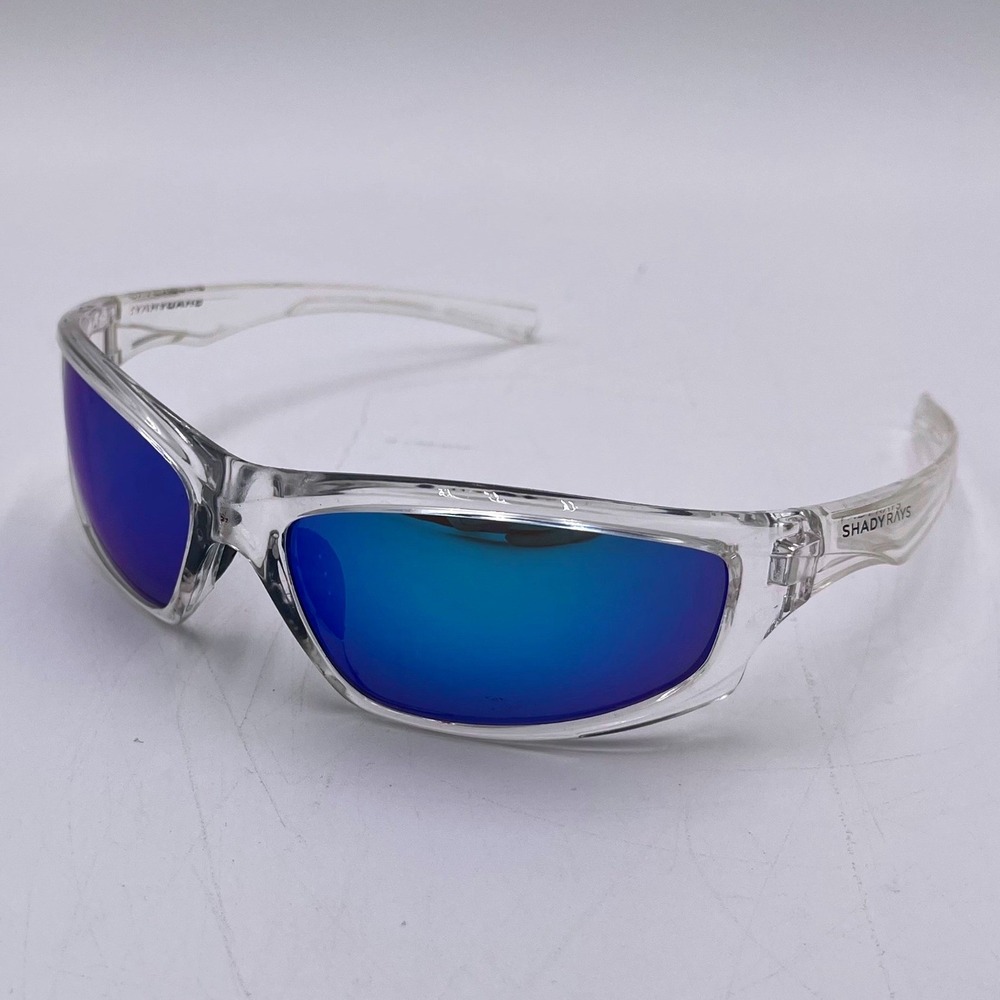 Shady Rays X Series Mens Sunglasses Clear Frame Blue Mirrored Lens Sport Wrap